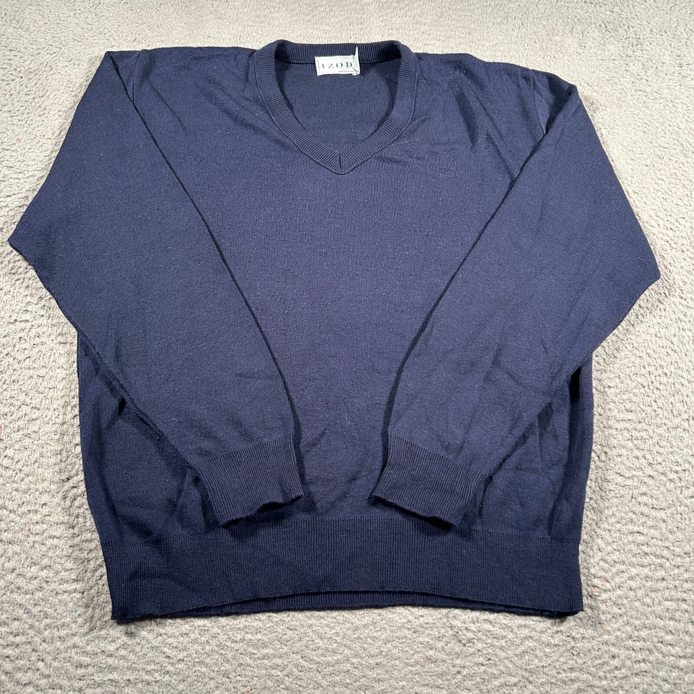 Vintage Izod Sweater Men Large V Neck Pullover Blue Acrylic Embroidered Logo 90s